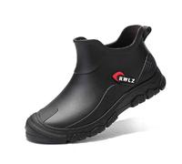 Men Wellies Boots Ankle Waterproof Rain Boots Easy Slip-on Men Wellington Shoes for Outdoor Comfy and Stylish Fit Outdoors Garden Walking Sturdy Grip (Black, 7)