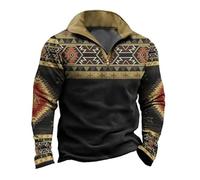 Men Western Aztec Printed Long Sleeve Sweatshirt 3D Pattern Half Zip Polo Shirt Fashion Vintage Distressed Outdoor Street Top