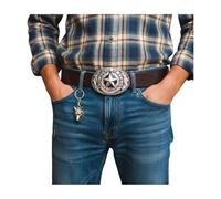 Men Western Belt Buckle Biker Silver Metal Texas State Lone Star Oval Shape, Silver, One size