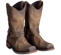 Men Western Cowboy Boot Vintage Square Head Knight Boot Country Style Work Boot Spring Fall Hiking Trekking,44,Khaki