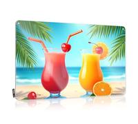 Men Western Room Decor Tin Sign Handmade Highland Welcome Bell Flat Print Art : For Lovers & Rustic Metal Stars Wall - Two Tropical Fruit Smoothies On A Beach.