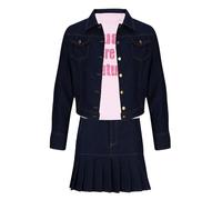 Men White Chicks Cosplay Costume Marcus Kevin 3Pcs Jacket Skirt T-Shirt Black Detective Outfit Halloween Party Wear (Dark blue, Medium)