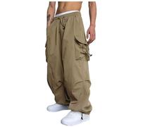 Men Wide Leg Cargo Trousers Clearance UK Men's Parachute Pants Solid Casual Drawstring Elastic Waist Sport Trousers Work Trouser Plain Casual Pants Lightweight Outdoor Sweatpants Khaki