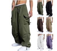 Men Wide Leg Cargo Trousers Clearance UK Men's Parachute Pants Solid Casual Drawstring Elastic Waist Sport Trousers Work Trouser Plain Casual Pants Lightweight Outdoor Sweatpants Army Green