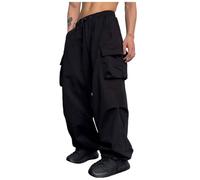 Men Wide Leg Cargo Trousers Clearance UK Men's Parachute Pants Solid Casual Drawstring Elastic Waist Sport Trousers Work Trouser Plain Casual Pants Lightweight Outdoor Sweatpants Black