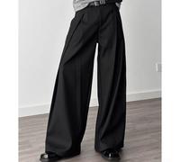 Men Wide Legged Trousers Loose Draping Floor Length Design With Printed Pattern Three Dimensional Regular Fit Polyester Pants For Leisure Vacation Holiday Club Daily Home Wear All Seasons(XXL Black)