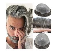 Men Wig Indian Human Hair Men's Toupee 0.03-0.04mm Thin Skin PU Base Hair Replacement System Hairpieces 10"x8" Natural Wave 1B Mixed 40% Grey White Hair Toupee Mens Wigs(Color 1B40-90%)
