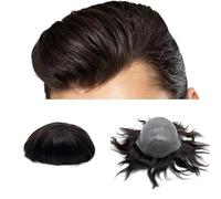 Men Wig Men's Toupee, 8x10 Inch Thin PU Skin Human Hair Mens Toupee, #2 Dark Brown Mens Hair Piece V-looped Hair Wig Male Hair Replacement System Toupee Mens Wigs(6 INCHES-#2-120%-FREE-8X10)