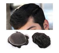 Men Wig Men's Toupee Dark Brown Hair Pieces Real Human Hair Prosthetic 8x10”Full Fine Swiss Lace Men's Toupee Soft Breathable Hair Replacement System Toupee Mens Wigs(6 INCHES-2#-100%-FREE)