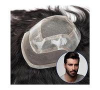 Men Wig Men's Toupee Lace with PU Around Mens Breathable Male Hair Prosthesis 120% Density Real Human Hair Replacement System(#1B) Toupee Mens Wigs(Straight,6x8)