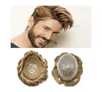 Men Wig Men's Toupee Soft Real European Hair 0.1-0.12mm Silicone Durable All PU Injected Base 6 Inch Short Hair 120% Density Men Toupee Human Hair System Toupee Mens Wigs(7x10)