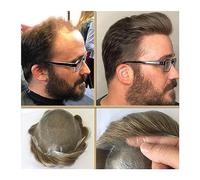 Men Wig Men's Toupee Transparent Thin Skin Mens Toupee V-loop Super Thin PU Base Hairpiece Male Hair Prosthesis Natural Wavy Human Hair Replacement System Toupee Mens Wigs(6 INCHES-20#-100%-FREE,7x9)