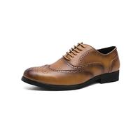 Men Wingtip Brogue Dress Oxford Genuine Leather Pointed Toe Lace-up Outdoor Casual Low Top Shoe(Marrone,6.5 UK)
