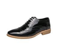 Men Wingtip Brogue Formal Oxford Shoes Leather Party Wedding Slip Resistant Low Top Rubber Sole Non Slip Classic Lace-up Casual Round Toe(Negro,7.5 UK)