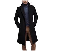 Men Winter Coats with Pockets Wool Blend Single Breasted Trench Coat Mid Length Warm Overcoat Long Sleeve Notched Lapel Peacoat Classic Fit Business Casual Outwear for Men