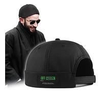 Men Winter Docker Hats Brimless Cap Skullcap Beanie Worker Cap Rolled Cuff Retro Brim Less Hat with Adjustable (1056-BK)