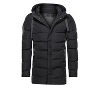 Men Winter Jackets Long - Mid Length Padded Coat Hooded Warm Full Zip Puffy (Black, XXL)