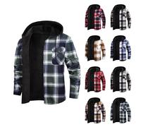 Men Winter Jackets Warm Sherpa Lined Flannel Plaid Coats Plus Size Casual Thicken Thermal Button Down Outdoor Hiking Work Hooded Jacket with Pockets Green,M