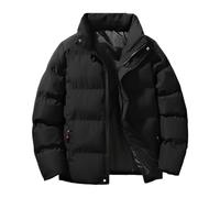 Men Winter Jackets with Hood - Autumn And Solid Color Thick Bread Business Casual Loose And Comfortable Warm (Black, L)