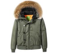 Men Winter Long Warm Thick Parka Faux Fur Jacket Hooded Coat Fleece Windbreaker Jacket with Removable Hood Waterproof Winter Coat Padded Thicken Bomber With Pocket Army Green L