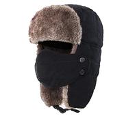 Men Winter Trapper Hat Bomber Hats Trooper Ear Flaps Ushanka Eskimo Bomber Hunting Hat Russian Cold Weather Hats Ski Skiing Hat Aviator Ushanka Eskimo Skiing Cap Ear Flaps Hats Mask Black