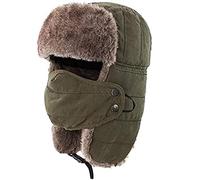 Men Winter Trapper Hat Bomber Hats Trooper Ear Flaps Ushanka Eskimo Bomber Hunting Hat Russian Cold Weather Hats Ski Skiing Hat Aviator Ushanka Eskimo Skiing Cap Ear Flaps Hats Mask Green