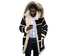 Men Winter Warm Down Jacket, Ski Snow Thick Hooded Puffer Coat, Padded Fleece Stretch Washed Top, Fishing Hunting Shooting (Black, XXXXL)