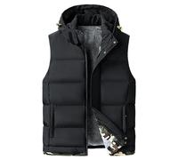 Men Winter Warm Down Vest Coat Hooded Thicken Fleece Lined Sleeveless Jacket Outdoor Casual Padded Vest Outerwear (Black,9XL)