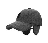 Men Winter Warm Wool Baseball Cap with Ear Flaps Outdoor Windproof Peaked Beanie Hat with Earflap Ear Warmer Foldable Earmuffs Trooper Trapper Hat Thick Sport Ski Cap Visor for Skiing Cycling Hiking
