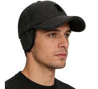 Men Winter Warm Wool Baseball Cap with Ear Flaps Outdoor Windproof Peaked Beanie Hat with Earflap Ear Warmer Foldable Earmuffs Trooper Trapper Hat Thick Sport Ski Cap Visor for Skiing Cycling Hiking