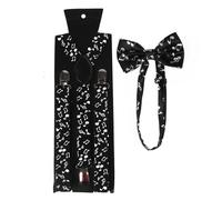 Men Women 2 In 1 Suspenders Bow Tie Set Black White Music Notes Piano Keyboard Print Adjustable Y-back Belt Necktie Stage Party Costume