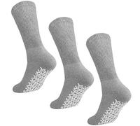 Men Women Anti Slip Grip Non Skid Crew Cotton Diabetic Socks For Home Hospital (3-pairs Grey, 9-11 Women/Men Size)