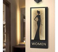 Men Women Bathroom Sign, Toilet Door Sign with Sensor Light, No Drilling Self Adhesive Wall Stickers Symbol, Acrylic Restroom Identification Signs for Office Hotel Mall(B,14.57 * 6.3in)