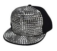 Men/Women Bling Baseball Caps with Ponytail Hole, Sequin Ball Hat for Disco/Hip Hop/Punk Rock/Party GB-H_H-M-2 (Silvery)