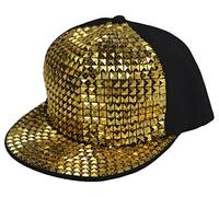 Men/Women Bling Baseball Caps with Ponytail Hole, Sequin Ball Hat for Disco/Hip Hop/Punk Rock/Party GB-H_H-M-2 (Gold)