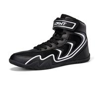 Men Women Boxing Combat Sneakers High-Top Trendy Design Adjustable Ankle Strap Breathable Upper Non Slip Rubber Sole Training Gym Street Style,Black,12 UK