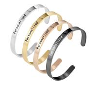 Men Women Rigid Stainless Steel Bracelet with Custom Engraving Silver