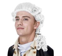 Men Women Colonial Vintage Court Judge Wig with Ringlets Unisex Adults Historical Lawyer Curl Wig Costume Novelty Fancy Dress Headwear Hairpiece for Halloween Party Cosplay Role Play Opera