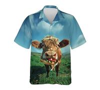 Men/Women Cow 3D Print Short Sleeve Blouse Farm Animals Graphic Funny Hawaii Casual Tropical Lapel Cardigan Tops