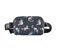 Men Women Crossbody Passport Bag Cute Large Capacity Fanny Waist Pack with Adjustable Strap for Workout Running Hiking, Cute White Cat Astronaut Floating in Space, Cute White Cat Astronaut Floating In