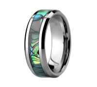 Men Women Engagement Ring Tungsten, 8MM Men's Women's Tungsten Wedding Ring Inlaid with Abalone Shell, Silver, Size Z 1/2