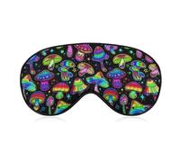 Men Women Eye Mask, Blocks Light Sleep Mask Trippy Magic Neon Mushrooms Eye Mask Shade Cover with Adjustable Strap
