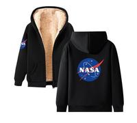 Men Women Fleece Full Zip Up Hoodie, Plain Casual Oversized Hooded, Sweatshirts for NA-sa, Winter Thick Lined Jacket Cardigan, Warm Coats Outerwear with Pockets,Black-3x_l