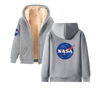 Men Women Fleece Full Zip Up Hoodie, Plain Casual Oversized Hooded, Sweatshirts for NA-sa, Winter Thick Lined Jacket Cardigan, Warm Coats Outerwear with Pockets,Grey-3x_l