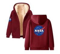Men Women Fleece Full Zip Up Hoodie, Plain Casual Oversized Hooded, Sweatshirts for NA-sa, Winter Thick Lined Jacket Cardigan, Warm Coats Outerwear with Pockets,Dark Red-3x_l