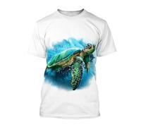 Men/Women Funny Animal Graphic Short Sleeve Tops Summer Fashion Sea Turtle 3D Printed Round Neck Outdoor T-Shirts, M