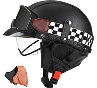 Men Women Half Shell Helmet,Vintage Motorcycle Half Helmet Open Face Motorcycle Helmet Moped Helmet DOT/ECE Approved Scooter Half Helmet with Goggles for Motorbike Scooter 4,M(57-58CM)