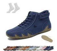 Men Women Handmade High Top Slip-On Boots Beck Shoes Outdoor Waterproof Non-Slip Lightweight Breathable Chukka Boots Casual Barefoot Sneakers for Hiking & Driving(Blue 2,5 UK)