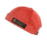 Men Women Hats Docker Cap Hats Sailor Cap Worker Hat Rolled Cuff Retro Brimless Hat with Adjustable (Red)