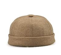 Men Women Hats Skullcap Beanie Worker Sailor Cap Worker Hat Rolled Cuff Retro Fashion Brimless Hat with Adjustable, Multiple Colour (Khaki)